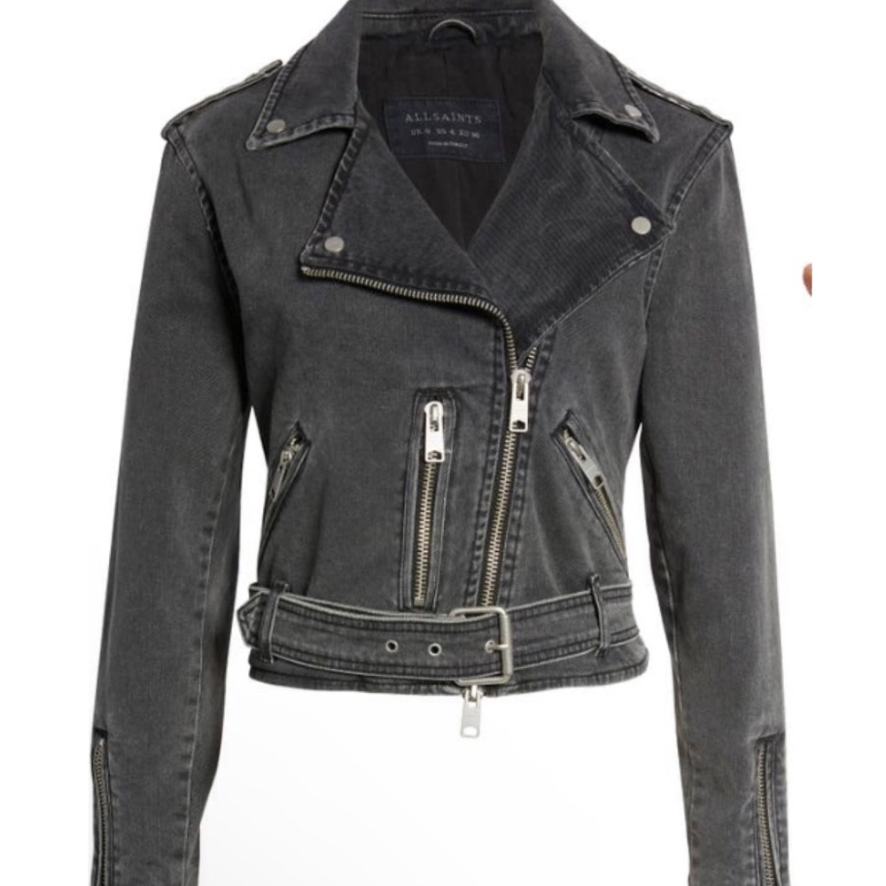 All Saints Balfern Denim Biker Jacket (Size 8)NWT